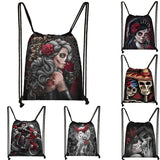 Gothic Girls Backpack Women Canvas Drawstring Bag