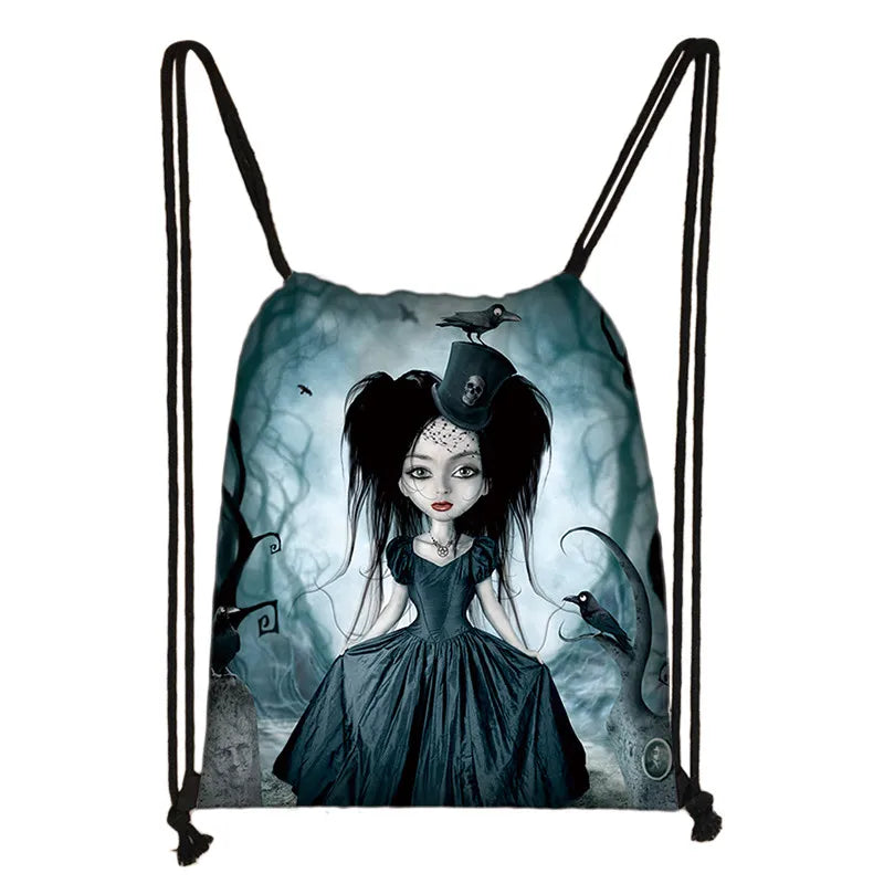 Gothic Girls Backpack Women Canvas Drawstring Bag