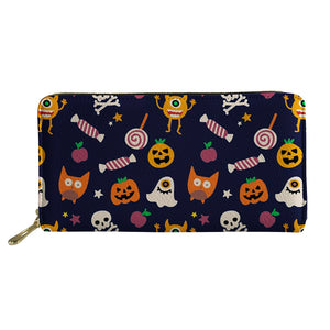 Cartoon Pumpkin Pattern Long Wallet Teenager Zipper Card Clip Bag Unisex