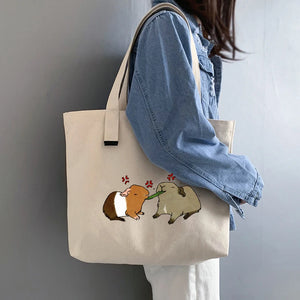 Canvas Tote Bag Guinea Pig Print Foldable Reusable Women Canvas Shoulder Bag