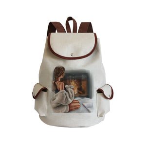 Hipster Girl Print Backpack Canvas Personalized Name Pack School Travel