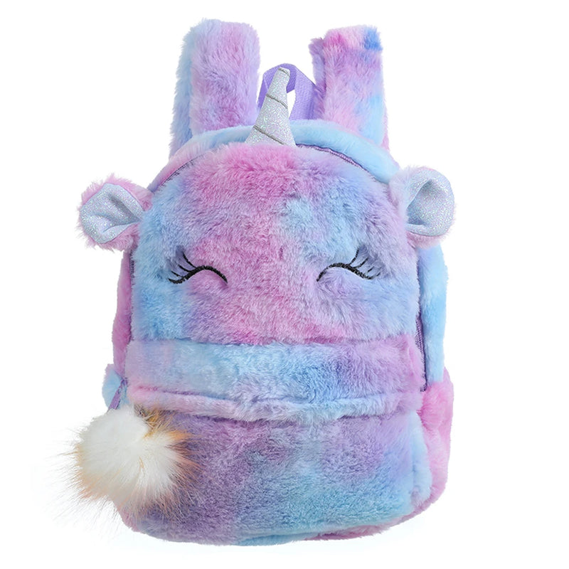 Girls Pink Travel Backpack Pom Ball Schoolbags Plush