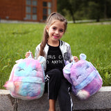 Girls Pink Travel Backpack Pom Ball Schoolbags Plush