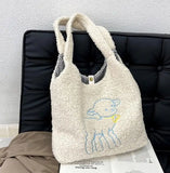 Embroidered Lamb Fabric Handbag for Women