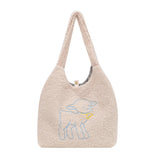 Embroidered Lamb Tote Plush Shoulder Bag for Women