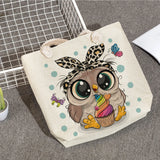 Owl Print Linen Shoulder Bags for Women