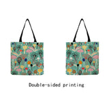 Cartoon Mushroom Print Female Shopping Bag Bright Colors Linen Handbag