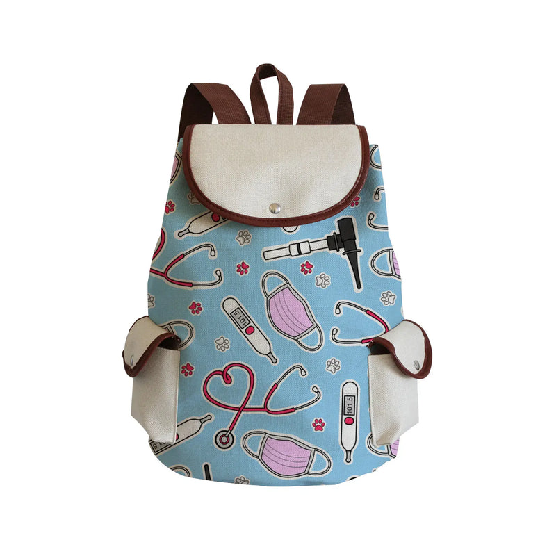 Cartoon Nurse Doctor Women's Backpack Mask Thermometer Print School Book Bag
