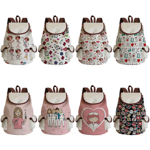 Cartoon Nurse Print Women's Backpack Large Capacity Portable Travel Outdoor Pack