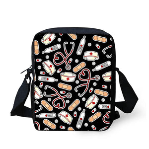 Cartoon Nurse Print Messenger Bag Women Lady Casual Flap Small Flat Shoulder Bag