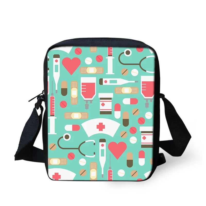 Cartoon Nurse Print Messenger Bag Women Lady Casual Flap Small Flat Shoulder Bag