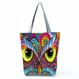 Cartoon Owl Print Handbags Portable Shoulder Tote Reusable Shopping Bags