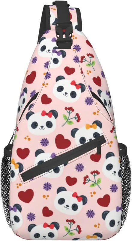 Cartoon Panda Pattern Sling Bag for Travel Hiking