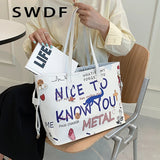 Cartoon Pattern Tote Bag PU Leather Women's Handbags Shopper Shoulder Bag