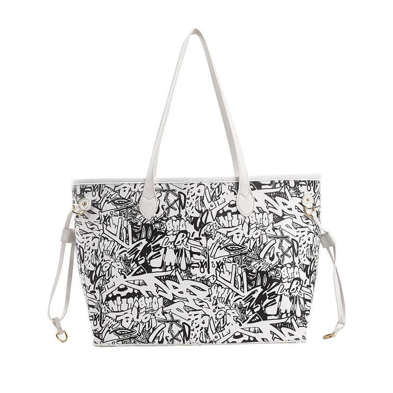 Cartoon Pattern Tote Bag PU Leather Women's Handbags Shopper Shoulder Bag