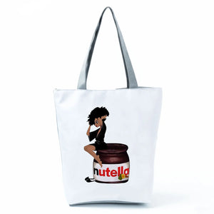 Cartoon Peanut Butter Print Tote Bag Eco Friendly Portable Shopping Bag