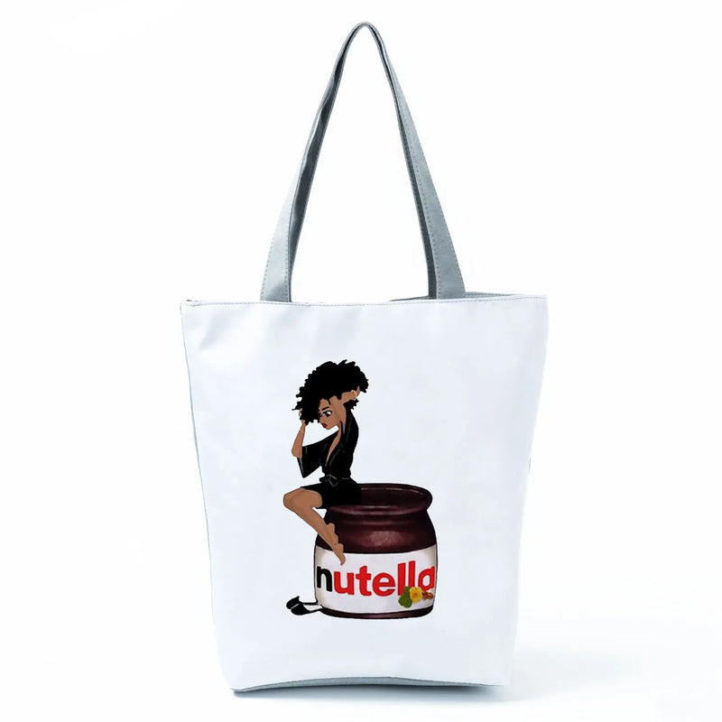 Cartoon Peanut Butter Print Tote Bag Eco Friendly Portable Shopping Bag