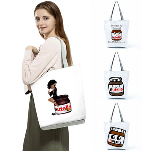 Cartoon Peanut Butter Print Tote Bag Eco Friendly Portable Shopping Bag