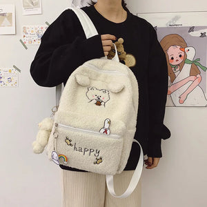 Plush Ins Backpack Schoolbag for Teenage Girls