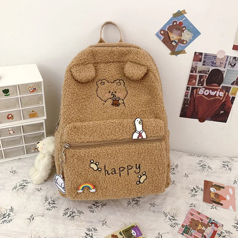 Plush Ins Backpack Schoolbag for Teenage Girls
