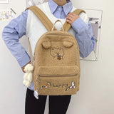 Plush Ins Backpack Schoolbag for Teenage Girls