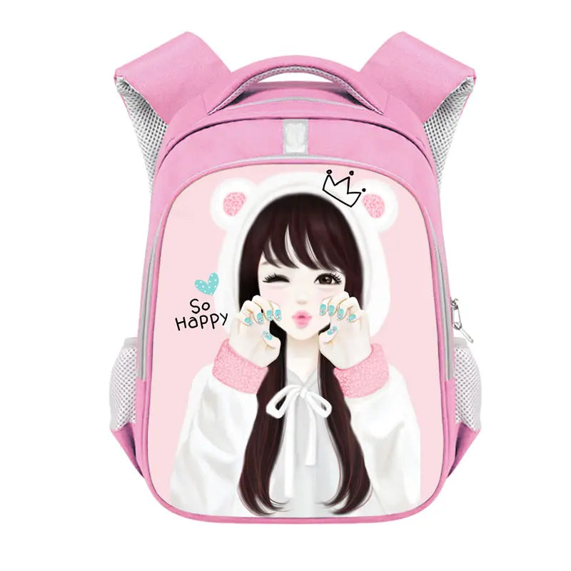 Cartoon Princess Girl Backpack School Bags for Teenage Girls Kid Bookbag Pink