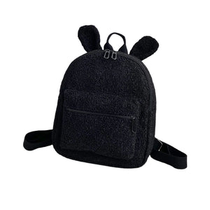 Fluffy Plush School Bag with Bunny Ears Zipper