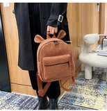 Fluffy Plush School Bag with Bunny Ears Zipper