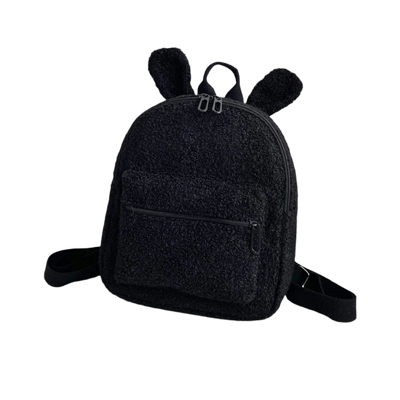 Fluffy Plush School Bag with Bunny Ears Zipper