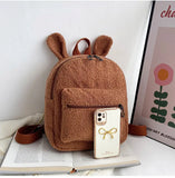 Fluffy Plush School Bag with Bunny Ears Zipper