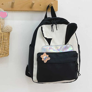 Kids Cartoon Rabbit Ear Schoolbag Canvas Zipper Travel Backpack