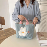 Embroidered Cartoon Rabbit Corduroy Shoulder Bag for Women Girls