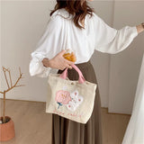 Embroidered Cartoon Rabbit Corduroy Shoulder Bag for Women Girls
