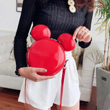 Cartoon Round Bag Handbag High PU Leather Mini Large Ear Round Bag Shoulder Mess