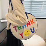 Cartoon Round Canvas Bag Large Capacity Handbags Shoulder Bag