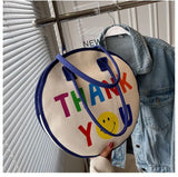 Cartoon Round Canvas Bag Large Capacity Handbags Shoulder Bag
