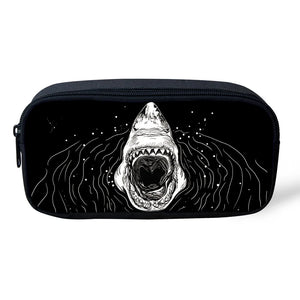 Cartoon Shark Pattern Girl Toiletry Bag Pencil Bag for School Supplies
