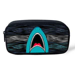 Cartoon Shark Pattern Girl Toiletry Bag Pencil Bag for School Supplies