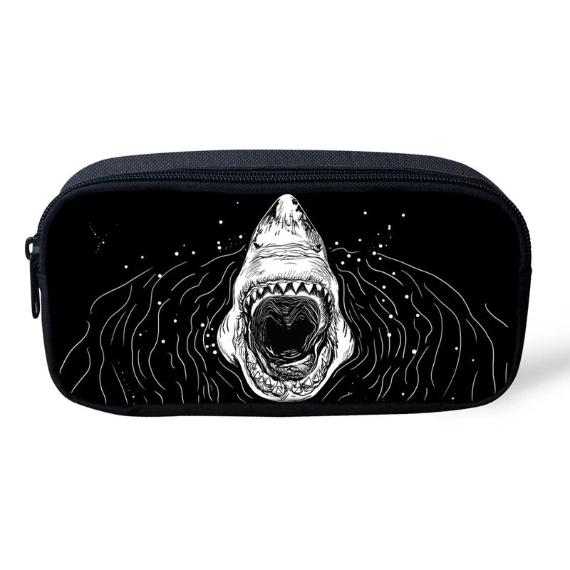 Cartoon Shark Pattern Girl Toiletry Bag Pencil Bag for School Supplies