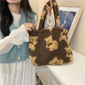 Winter Fluffy Handbags Women Cartoon Shoulder Bags