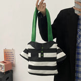 Funny Cartoon Shoulder Bag for Women Striped Print Canvas Tote Bag