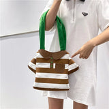 Funny Cartoon Shoulder Bag for Women Striped Print Canvas Tote Bag