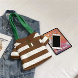 Funny Cartoon Shoulder Bag for Women Striped Print Canvas Tote Bag