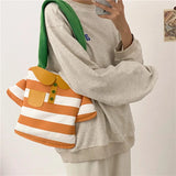 Funny Cartoon Shoulder Bag for Women Striped Print Canvas Tote Bag