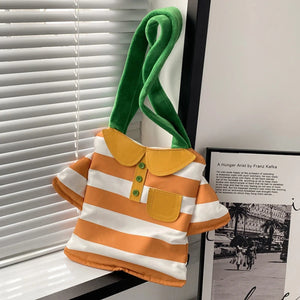 Funny Cartoon Shoulder Bag for Women Striped Print Canvas Tote Bag