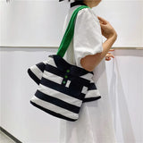 Funny Cartoon Shoulder Bag for Women Striped Print Canvas Tote Bag