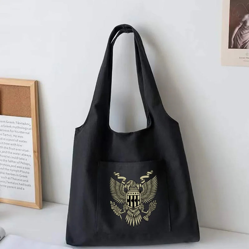 Skeleton Canvas Tote Bag Women Shoulder School Book Bag