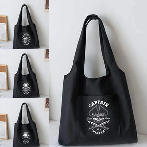 Skeleton Canvas Tote Bag Women Shoulder School Book Bag