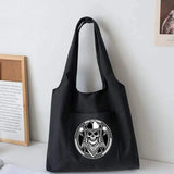 Skeleton Canvas Tote Bag Women Shoulder School Book Bag