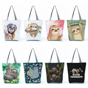 Cartoon Sloth Print Women's Shoulder Bag Large Capacity Customizable Tote Bag